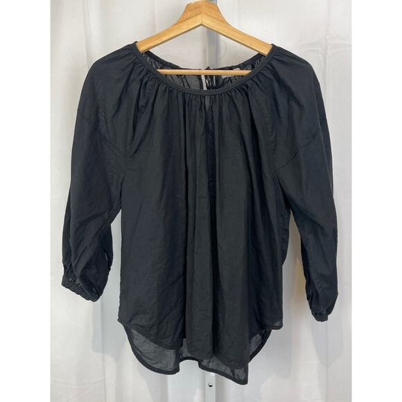 Everlane Tops - EVERLANE Ligthweight Cotton Popover Top 3/4 Sleeve Tie Back Neck Black Size 2